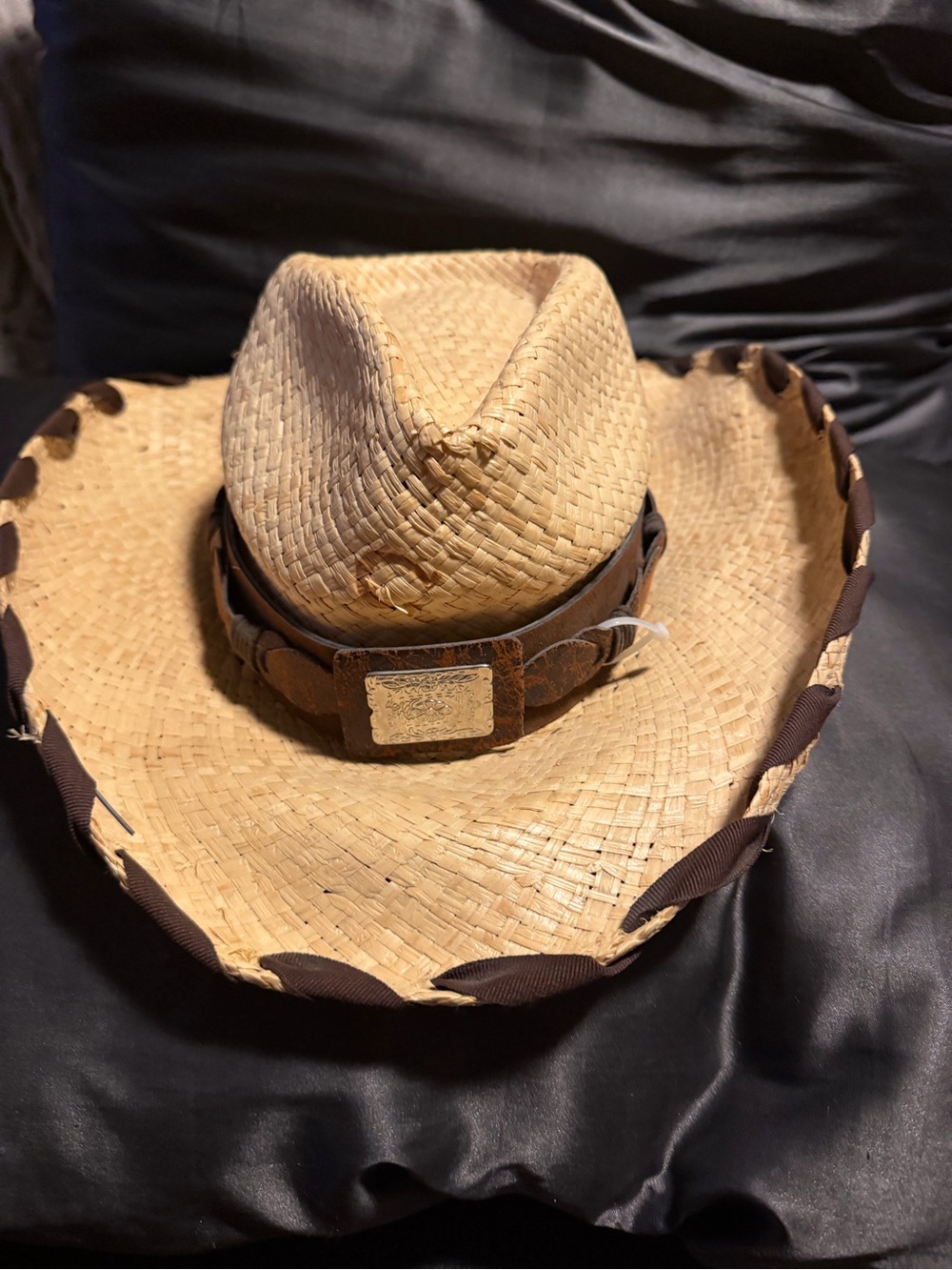 NWT Charlie 1 Horse Straw Cowboy Western Boho Hat w/ Brown Leather Band Sz M